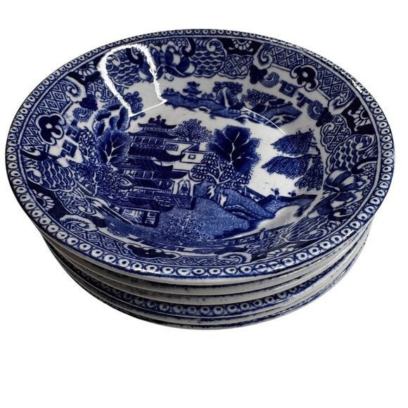 Willow Ware Royal Ironstone Ridgeway Semi China Bowls Blue Transferware 4.5" Vtg - Picture 12 of 12